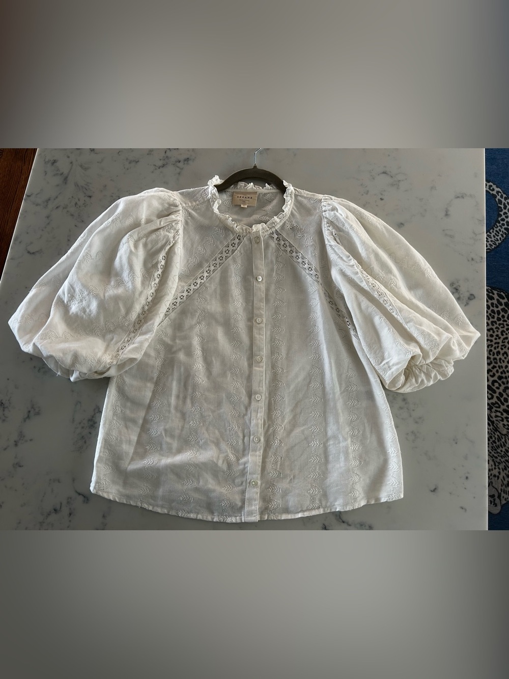 Sézane Anton White Eyelet Button-Down Blouse